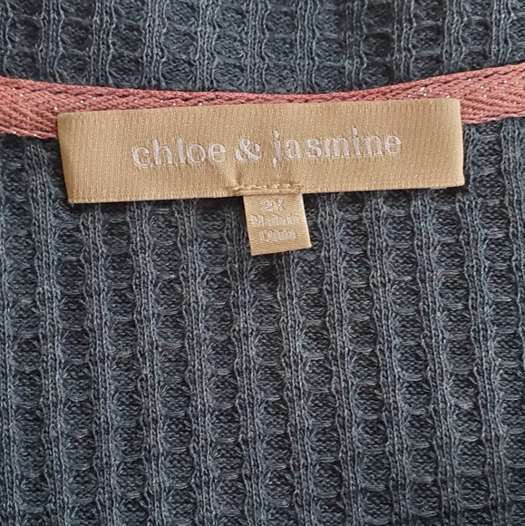 Chloe & Jasmine Waffle Knit Long Sleeve Top Women's 2XL Dark Harbor - Picture 7 of 8